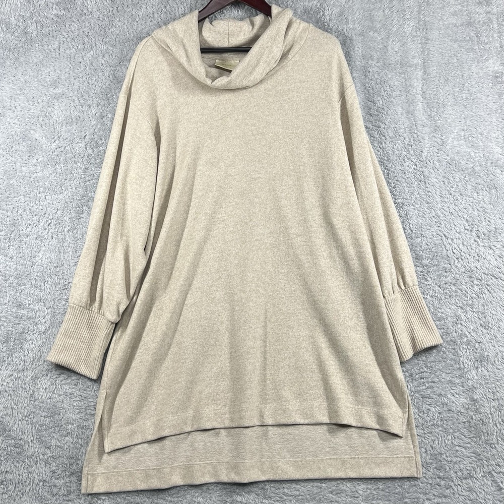 Maeve Sweater XL Beige Cowl Neck Tunic Oversized Ribbed Cuffs Anthropologie